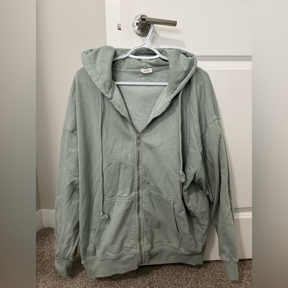 Brandy Melville John Galt zip up hoodie in sage green